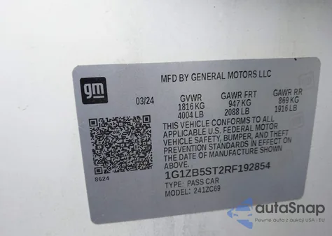 2024 Chevrolet Malibu Fwd Ls из США, поврежденный, VIN 1G1ZB5ST2RF192854